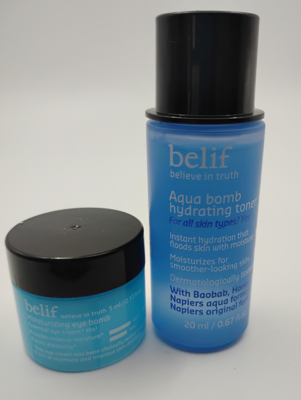 belif Aqua Bomb Hydrating Toner & Moisturizing Eye Bomb B WOT NEVER OPENED